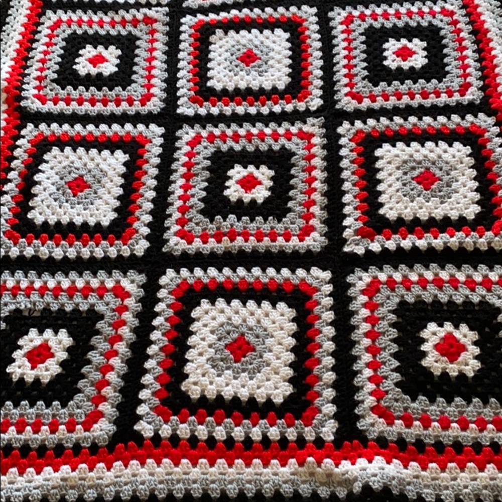 Handmade Crocket Afghan Blanket Throw Red Colorful